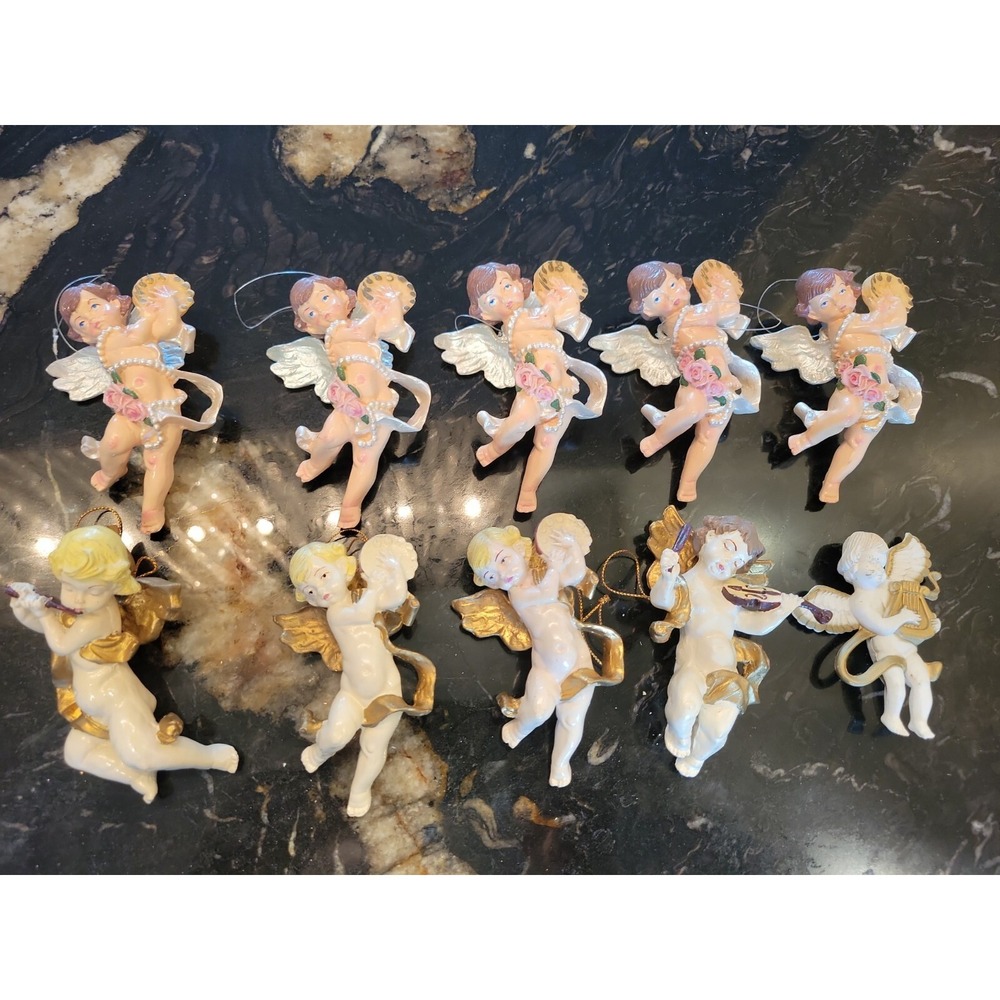 Angel Cherub Playing Instruments Ornaments- Lot of 10